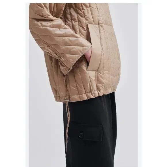 Second Female Quilly Anorak Quilted Jacket Silver Mink Funnel Neck S Minimalist - Picture 2 of 13